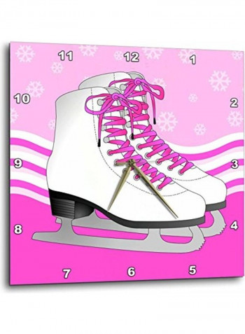 Ice Skating Shoes Themed Wall Clock Pink/White