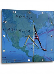 North America Map Printed Analog Wall Clock Blue/Green 10x10x0.1inch
