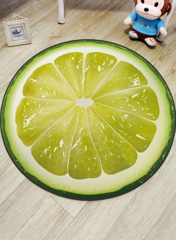 Decorative Round Shaped Lemon Design Antiskid Soft Floor Mat Multicolour 60x60cm