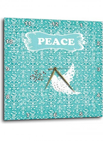 Green Aqua Peace Printed Wall Clock Multicolour 10 x 10inch