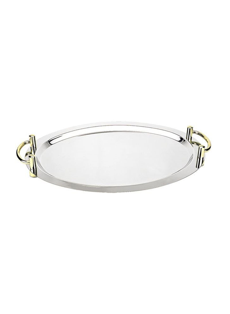 Stackable Oval Tray With Handle Silver 62cm