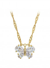14 Karat Gold Plated Cubic Zirconia Studded Butterfly Pendant Necklace