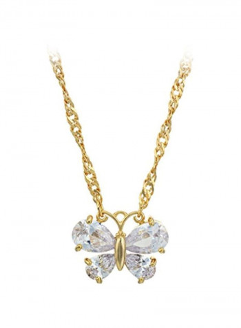 14 Karat Gold Plated Cubic Zirconia Studded Butterfly Pendant Necklace