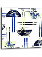 Oriental Bowl And Chopsticks Printed Wall Clock Multicolour 10x10x0.1inch