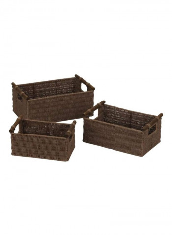 3-Piece Wicker Storage Basket Brown 6x14.5x9.5inch
