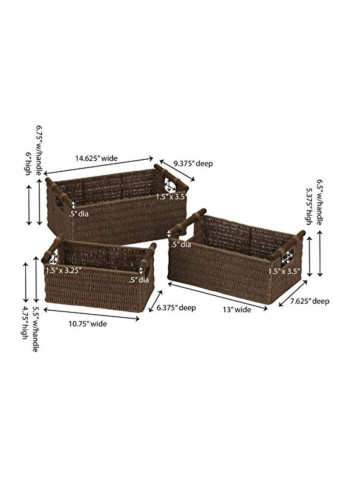 3-Piece Wicker Storage Basket Brown 6x14.5x9.5inch