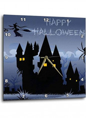 DPP 153155 1 A Haunted House With A Flying Witch And The Words Happy Halloween Wall Clock Multicolour 10x10inch