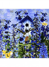 Larkspur Garden Flower with Birdhouse And Butterflies Wall Clock Multicolour 10x10inch