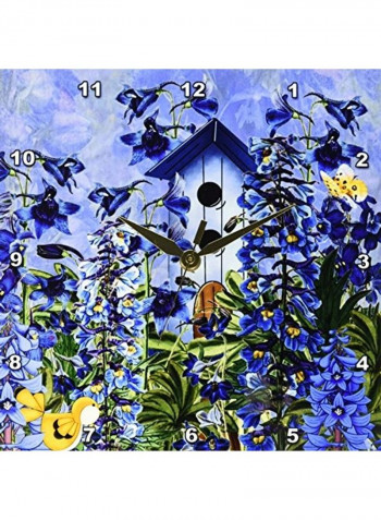 Larkspur Garden Flower with Birdhouse And Butterflies Wall Clock Multicolour 10x10inch