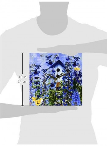 Larkspur Garden Flower with Birdhouse And Butterflies Wall Clock Multicolour 10x10inch