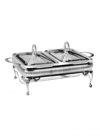 2 Divisions Casserole Warmer With Handles And Legs Silver 29x38x13centimeter
