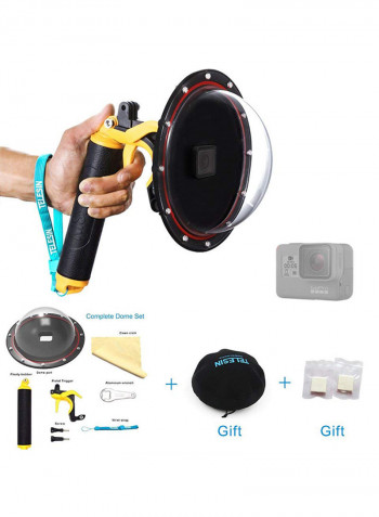 T05 Dome Port With Pistol Trigger For GoPro With Floating Hand Grip, Phone Clamp And Tripod Mount For Cellphones Black