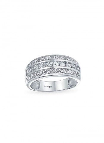925 Sterling Silver 3 Row Cubic Zirconia Studded Wedding Ring