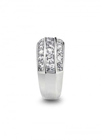 925 Sterling Silver 3 Row Cubic Zirconia Studded Wedding Ring