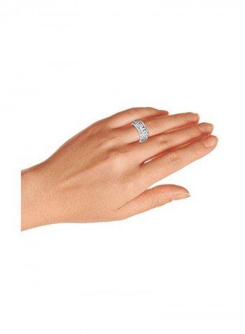 925 Sterling Silver 3 Row Cubic Zirconia Studded Wedding Ring
