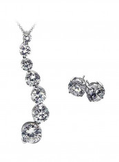 925 Sterling Silver Solitaire Studded Pendant Necklace And Earrings Set
