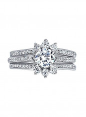 Set Of 3 925 Sterling Silver Cubic Zirconia Studded Rings