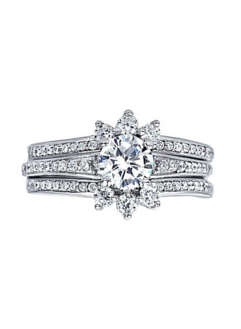 Set Of 3 925 Sterling Silver Cubic Zirconia Studded Rings