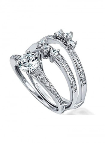 Set Of 3 925 Sterling Silver Cubic Zirconia Studded Rings