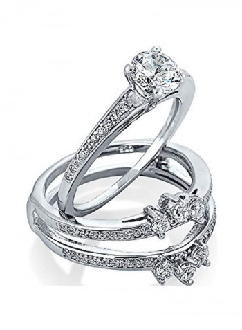 Set Of 3 925 Sterling Silver Cubic Zirconia Studded Rings