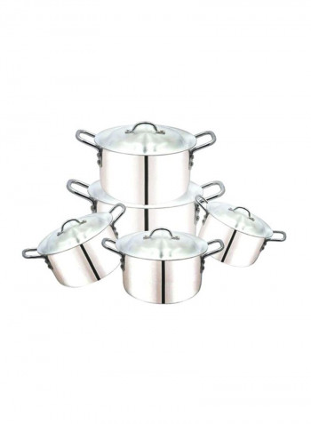 5-Piece Cooking Pot Set Silver 20x12, 23x14, 26x15, 28x15.5, 30x16cm