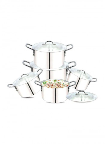 5-Piece Cooking Pot Set Silver 20x12, 23x14, 26x15, 28x15.5, 30x16cm
