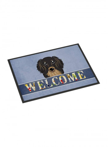 Dachshund Welcome Indoor/Outdoor Mat Black/Tan/Blue 24 x 36inch