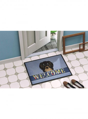 Dachshund Welcome Indoor/Outdoor Mat Black/Tan/Blue 24 x 36inch