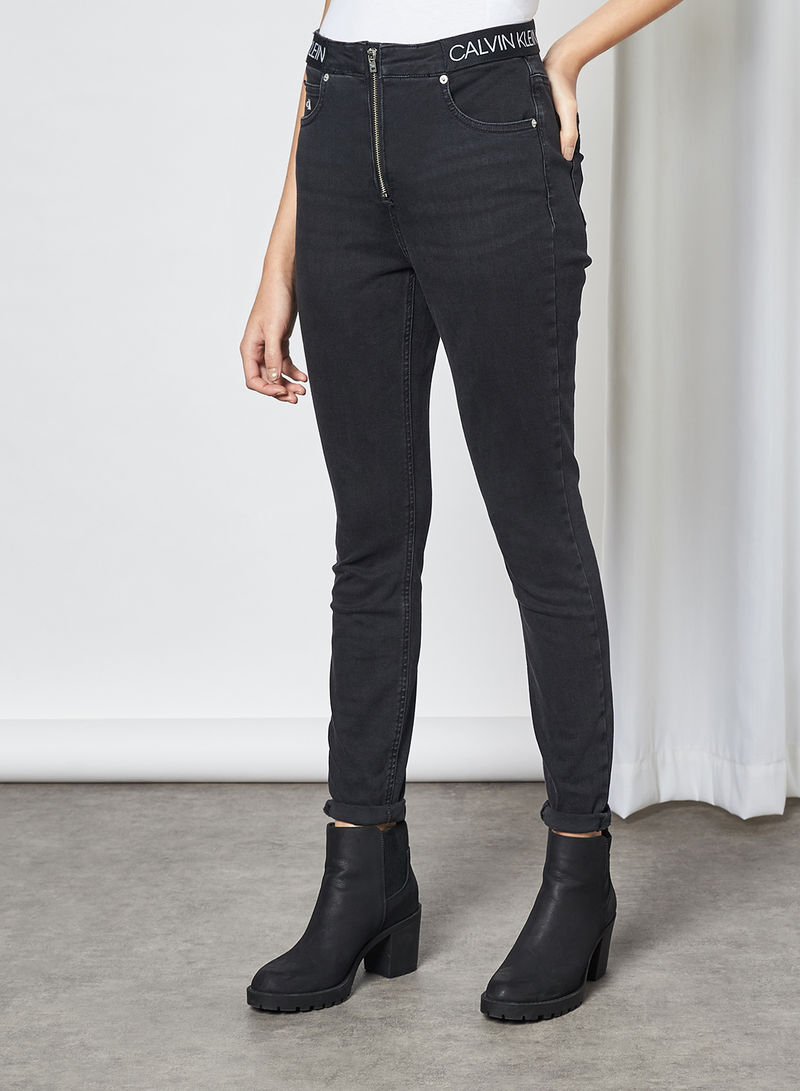 High Rise Super Skinny Ankle Jeans Black Waistband