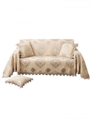 European Style Lace Jacquard Sofa Slipcover Beige/Green/Gold