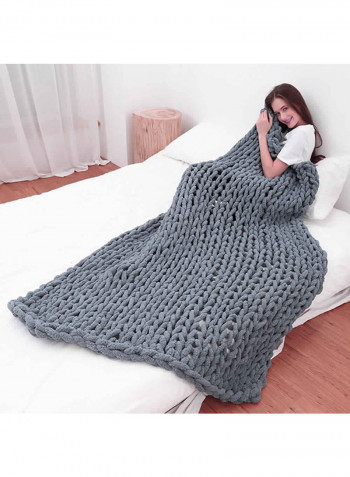 Chunky Knitted Blanket Polyester Dark Grey 36x10x34cm