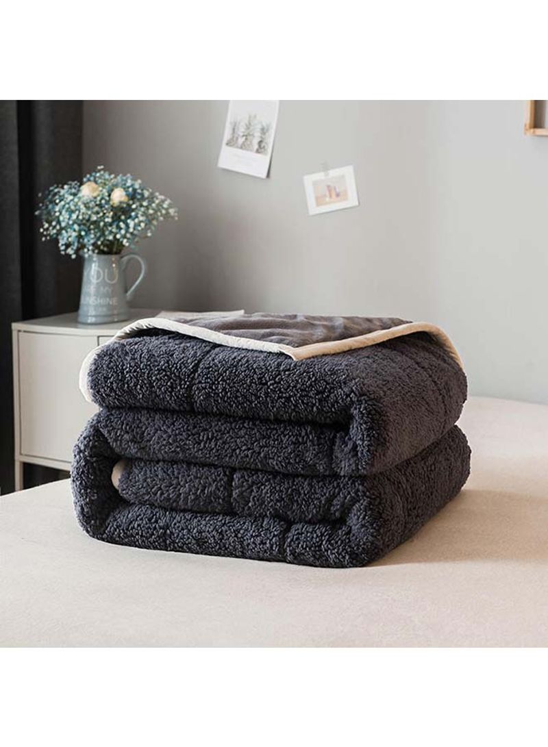 Solid Design Berber Fleece Warm Throw Blanket Cotton Black 180x200centimeter