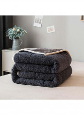 Solid Design Berber Fleece Warm Throw Blanket Cotton Black 180x200centimeter