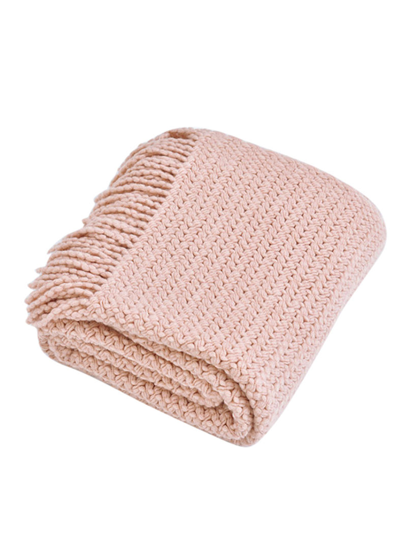 Solid Color Knitted Throw Blanket Polyester Pink 130x150centimeter