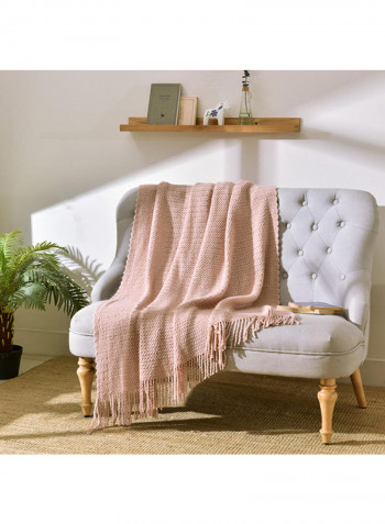 Solid Color Knitted Throw Blanket Polyester Pink 130x150centimeter