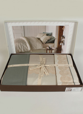 6-Piece Tuğsen Ecolarge Duvet Cover Set Cotton Beige Double