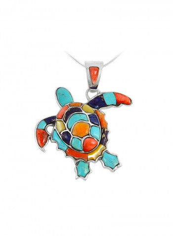 925 Sterling Silver Turquoise Network Turtle Pendant Necklace