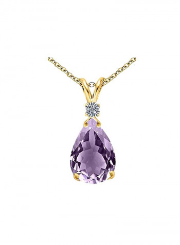 925 Sterling Silver 2.5 Ct Diamond And Amethyst Studded Pendant Necklace