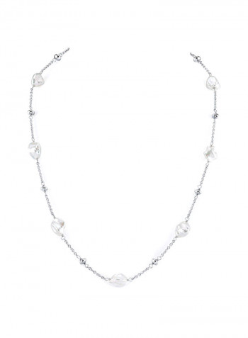 925 Sterling Silver Freshwater Cultured Pearl Studded Link Necklace
