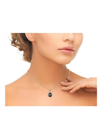 925 Sterling Silver Tahitian Cultured Pearl And Cubic Zirconia Ronda Pendant Necklace