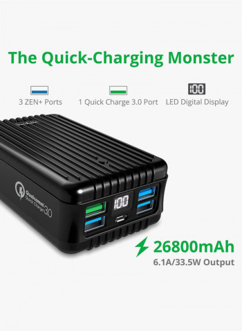 26800 mAh Qualcomm QC 3.0 Portable Power Bank Black