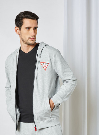 Zip Through Hoodie Light Heather Grey M