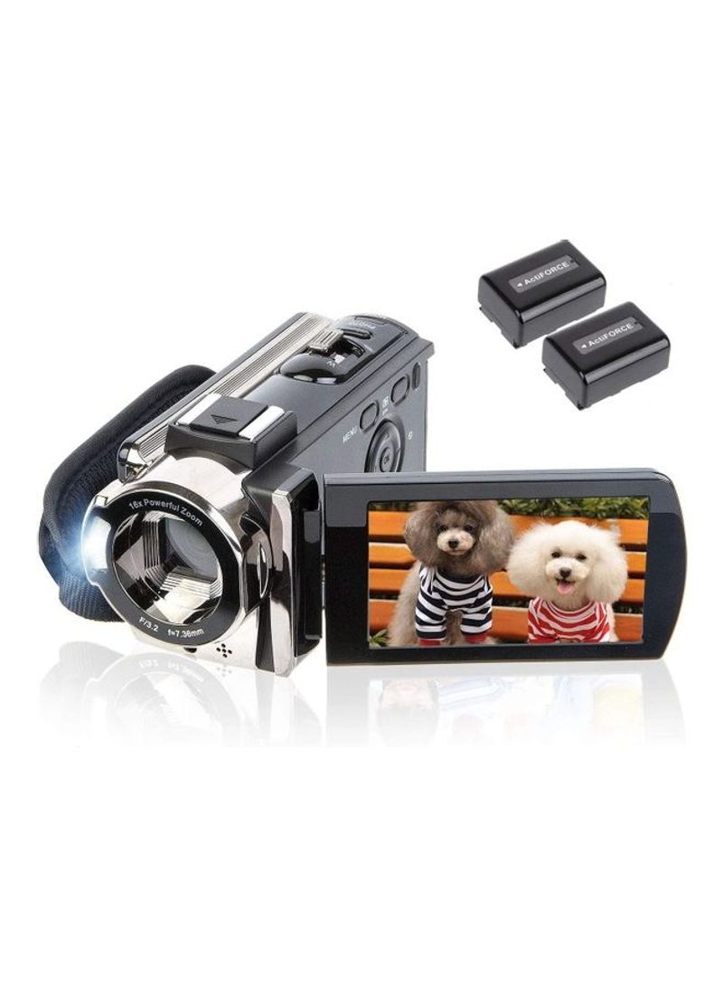 Full HD Digital Video Camera Recorder With 2 Batteries 604s Black