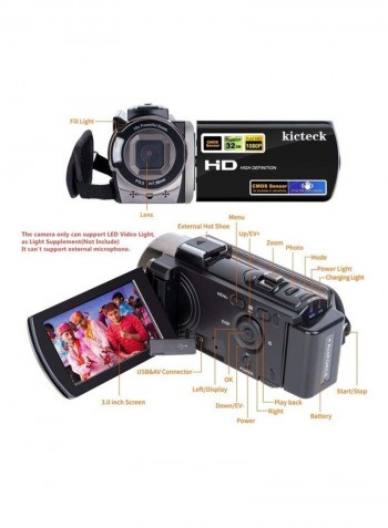 Full HD Digital Video Camera Recorder With 2 Batteries 604s Black