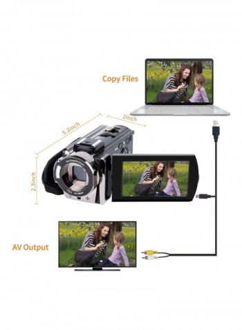 Full HD Digital Video Camera Recorder With 2 Batteries 604s Black