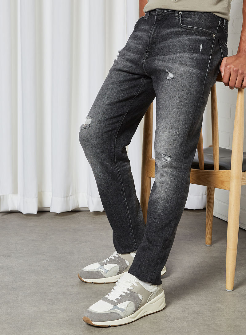 Distressed Skinny Fit Jeans Denim Black