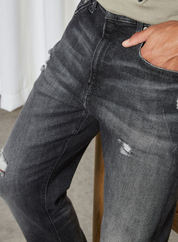 Distressed Skinny Fit Jeans Denim Black