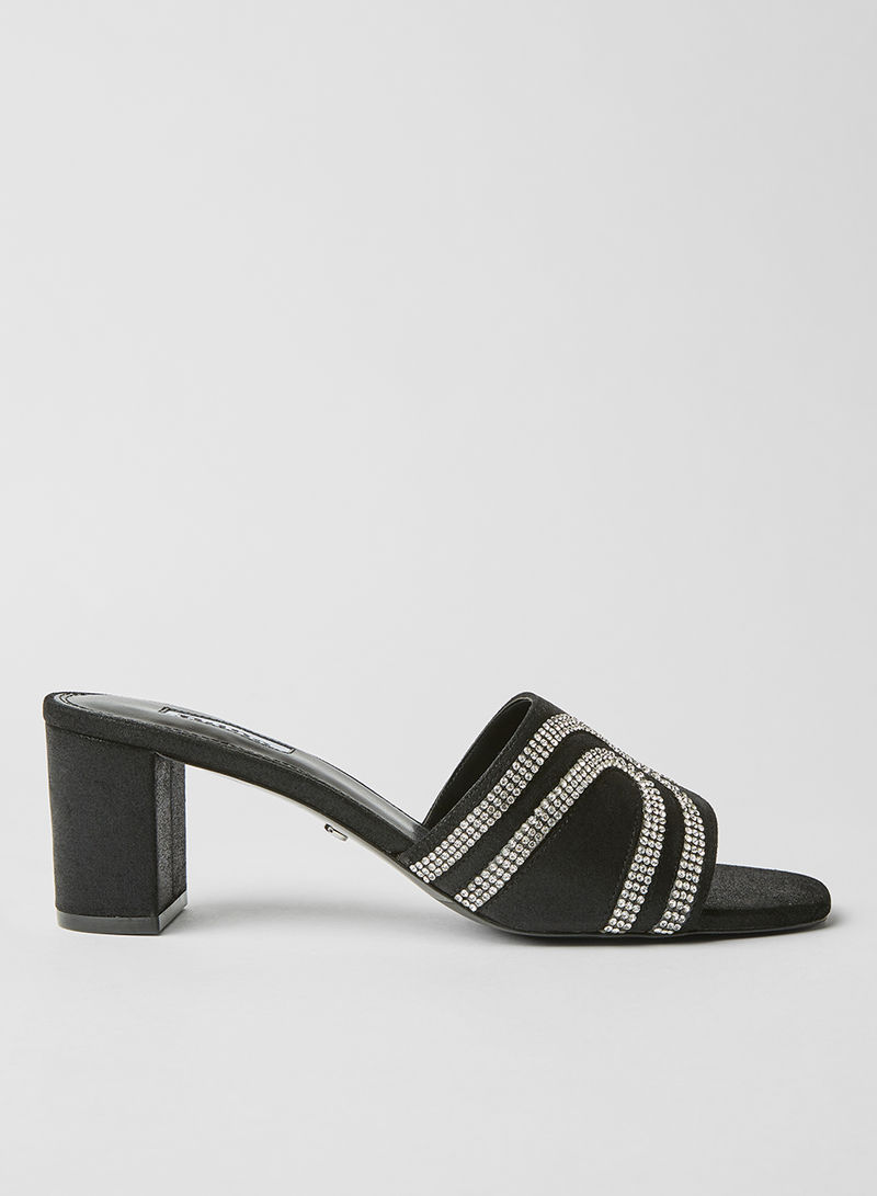 Embellished Strap Heel Sandals Black