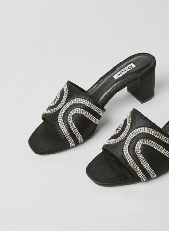 Embellished Strap Heel Sandals Black