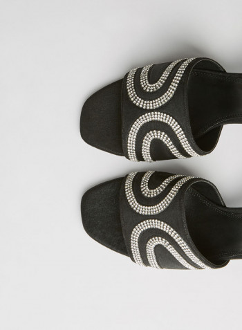 Embellished Strap Heel Sandals Black